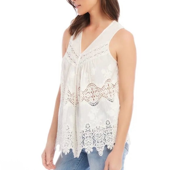 Karen Kane white Lace V-Neck Blouse - Picture 3 of 7